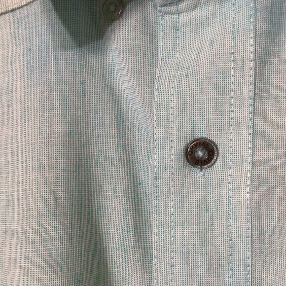 ORVIS XXL Linen Button Down Shirt Coastal Tidal Green Blue Work Church Big Tall - Picture 7 of 7
